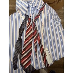 Casual Printed Tie Shirt - Blue Stripe Long Sleeve Button Down